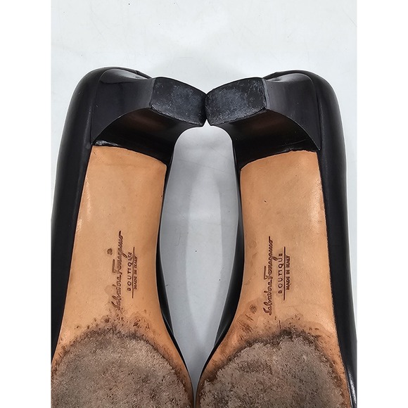 Salvatore Ferragamo Boutique Black Leather Pumps Women\'s 5.5 C Italy 55857 E49